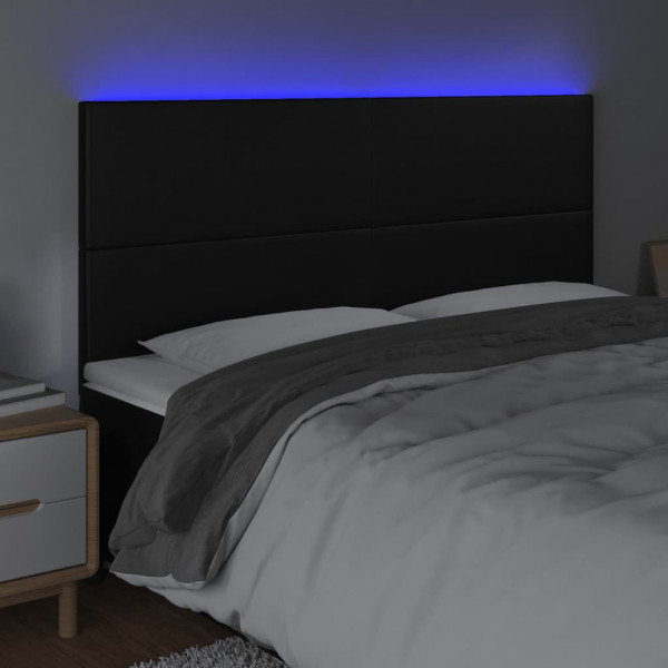 Cabeceira de cama c/ LED couro artificial 200x5x118/128cm preto M 3