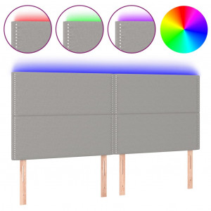 Cabeceira cama c/ luzes LED tecido 180x5x118/128cm cinza-claro H