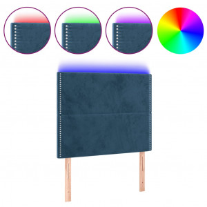 Cabeceira cama c/ luzes LED veludo 100x5x118/128cm azul-escuro H