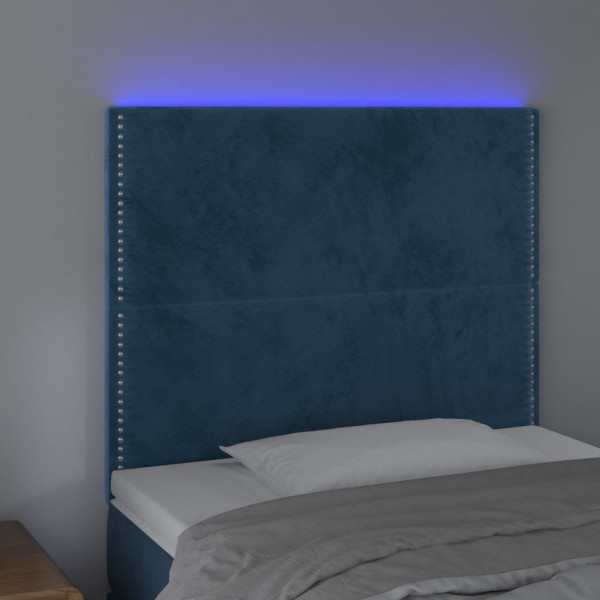 Cabeceira cama c/ luzes LED veludo 100x5x118/128cm azul-escuro M 3
