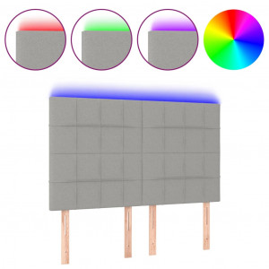 Cabeceira cama c/ luzes LED tecido 144x5x118/128cm cinza-claro H