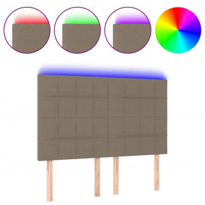 Cabeceira cama c/ LED tecido 144x5x118/128 cm cinza-acastanhado H