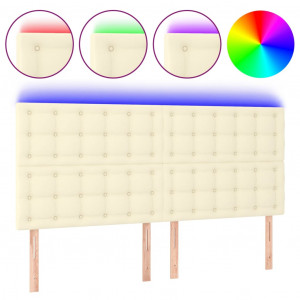 Cabeceira cama c/ LED 180x5x118/128 cm couro artificial crème H