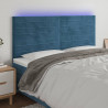 Cabeceira cama c/ luzes LED veludo 200x5x118/128cm azul-escuro 1