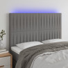 Cabeceira de cama c/ LED tecido 144x5x118/128 cm cinza-escuro 1