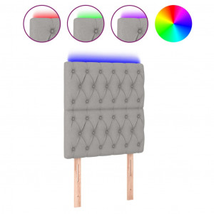 Cabeceira cama c/ luzes LED tecido 80x7x118/128 cm cinza-claro H