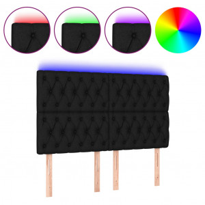 Cabeceira de cama c/ luzes LED tecido 144x7x118/128 cm preto H