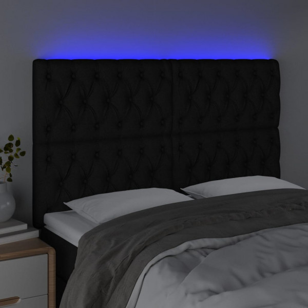 Cabeceira de cama c/ luzes LED tecido 144x7x118/128 cm preto M 3