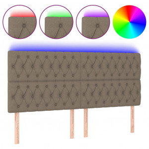 Cabeceira cama c/ LED tecido 200x7x118/128 cm cinza-acastanhado H