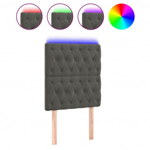 Cabeceira de cama c/ LED veludo 80x7x118/128 cm cinza-escuro H