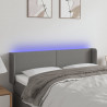 Cabeceira cama c/ luzes LED tecido 147x16x78/88cm cinza-escuro 1