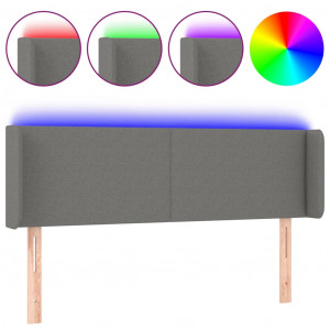 Cabeceira cama c/ luzes LED tecido 147x16x78/88cm cinza-escuro H