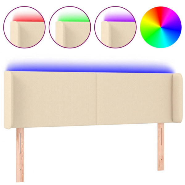 Cabeceira de cama c/ luzes LED tecido 147x16x78/88 cm cor creme M 2