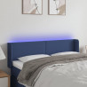 Cabeceira de cama c/ luzes LED tecido 147x16x78/88 cm azul 1