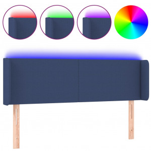 Cabeceira de cama c/ luzes LED tecido 147x16x78/88 cm azul H