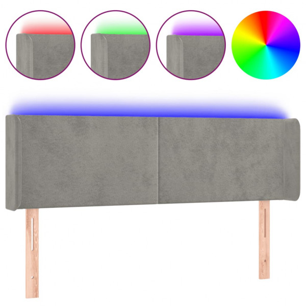 Cabeceira cama c/ luzes LED veludo 147x16x78/88 cm cinza-claro M 2