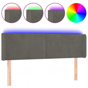 Cabeceira cama c/ luzes LED veludo 147x16x78/88cm cinza-escuro H