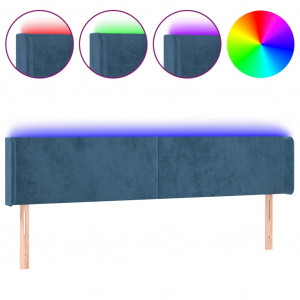 Cabeceira cama c/ luzes LED veludo 203x16x78/88 cm azul-escuro H