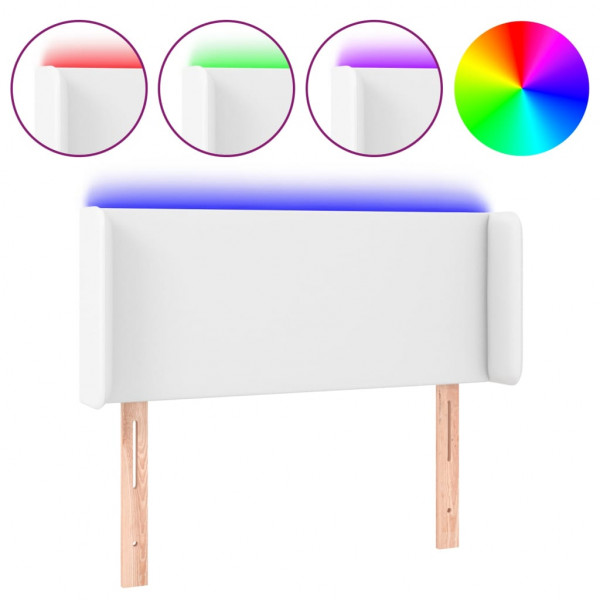 Cabeceira de cama c/ LED couro artificial 93x16x78/88 cm branco M 2