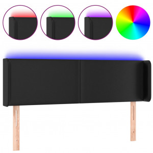 Cabeceira de cama c/ LED couro artificial 147x16x78/88 cm preto H