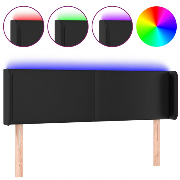 Cabeceira de cama c/ LED couro artificial 147x16x78/88 cm preto M 2