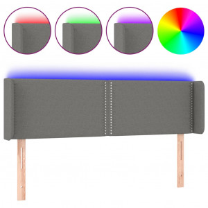 Cabeceira cama c/ luzes LED tecido 147x16x78/88cm cinza-escuro H
