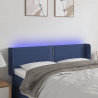 Cabeceira de cama c/ luzes LED tecido 147x16x78/88 cm azul 1