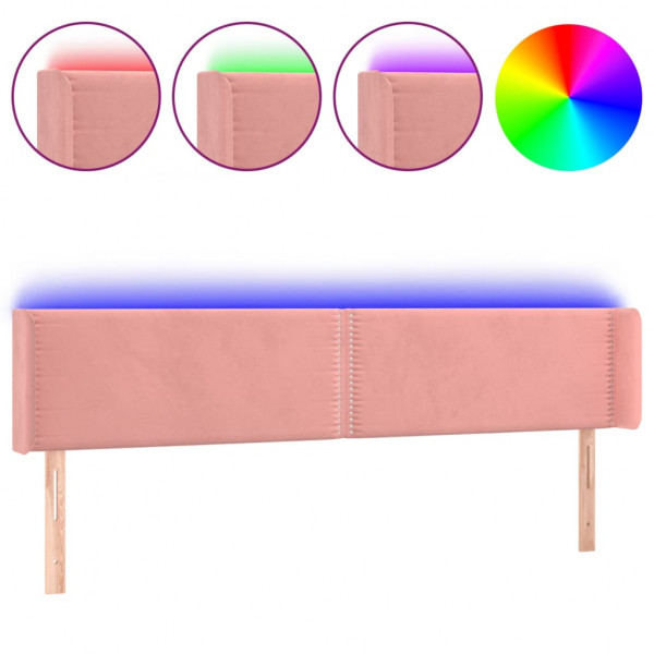 Cabeceira de cama c/ luzes LED veludo 203x16x78/88 cm rosa M 2