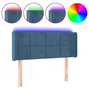 Cabeceira cama c/ luzes LED veludo 103x16x78/88 cm azul-escuro H