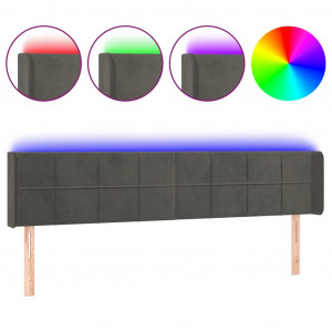 Cabeceira cama c/ luzes LED veludo 163x16x78/88cm cinza-escuro H