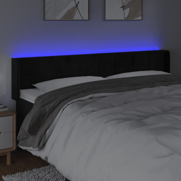 Cabeceira de cama c/ luzes LED veludo 163x16x78/88 cm preto M 4