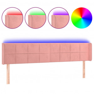 Cabeceira de cama c/ luzes LED veludo 163x16x78/88 cm rosa H