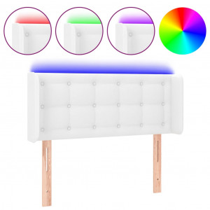 Cabeceira de cama c/ LED couro artificial 103x16x78/88cm branco H