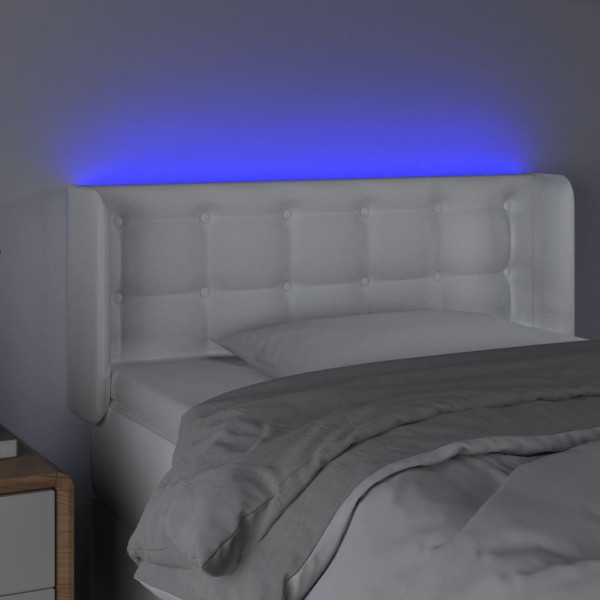 Cabeceira de cama c/ LED couro artificial 103x16x78/88cm branco M 4