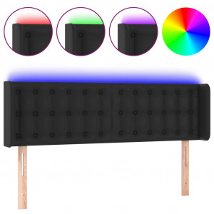 Cabeceira de cama c/ LED couro artificial 147x16x78/88 cm preto H