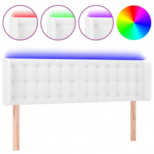 Cabeceira de cama c/ LED couro artificial 147x16x78/88cm branco H