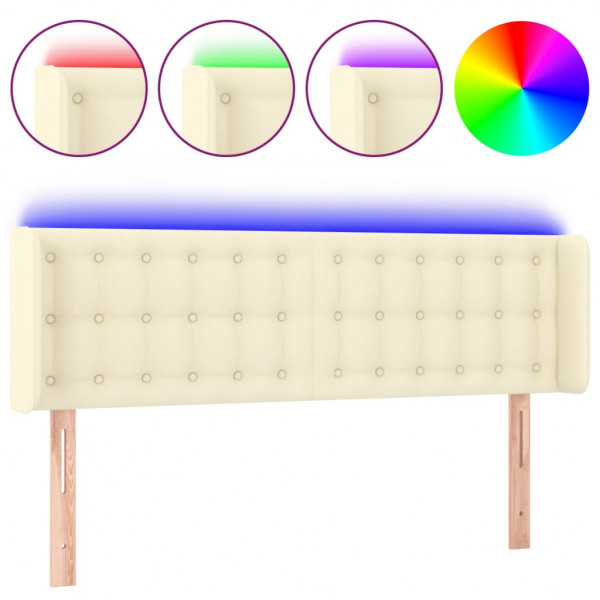Cabeçalho com LED couro sintético creme 147x16x78/88 cm M 2