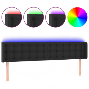 Cabeceira de cama c/ LED couro artificial 163x16x78/88 cm preto H
