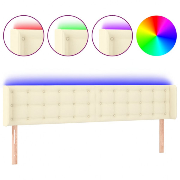 Cabeceira de cama c/ LED 203x16x78/88 cm couro artificial crème M 2
