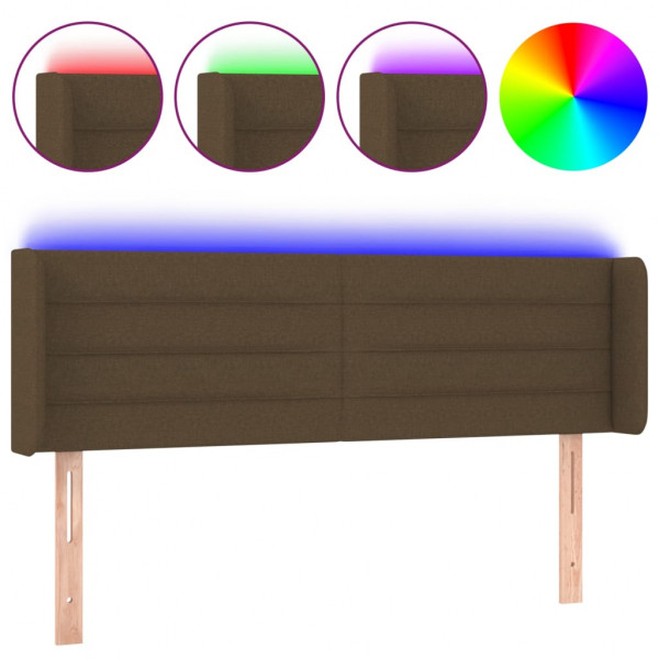 Cabeceira de cama c/ luzes LED tecido 147x16x78/88 cm castanho M 2