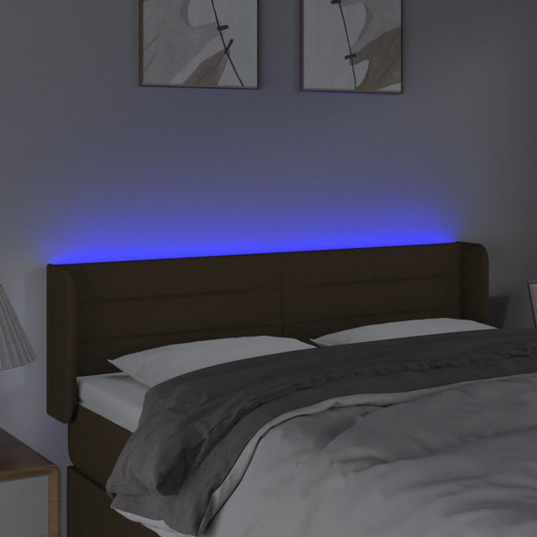 Cabeceira de cama c/ luzes LED tecido 147x16x78/88 cm castanho M 4