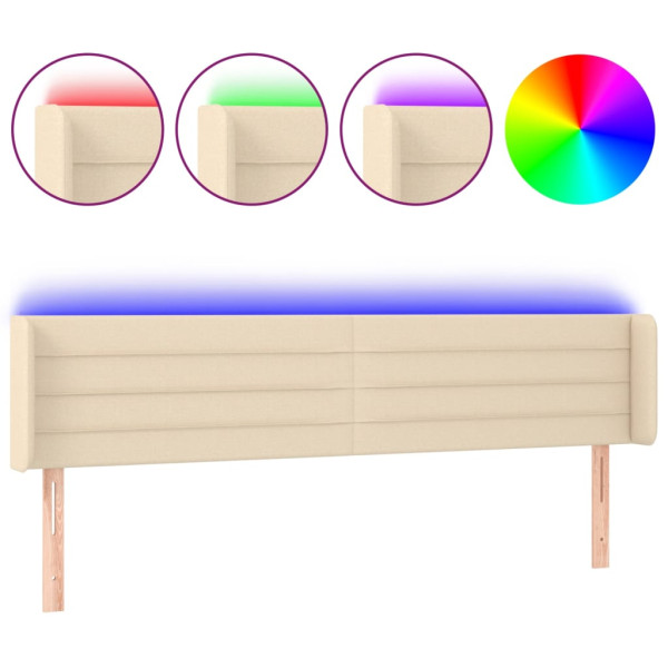 Cabecero con LED de tela crema 203x16x78/88 cm M 2