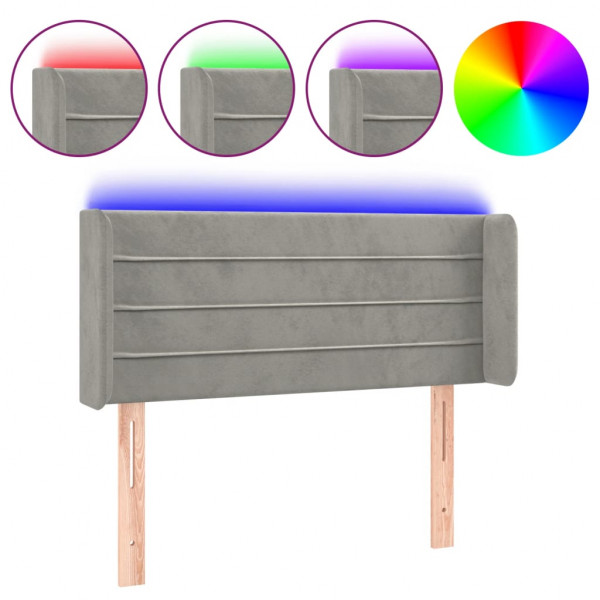 Cabecero con LED de terciopelo gris claro 93x16x78/88 cm M 2