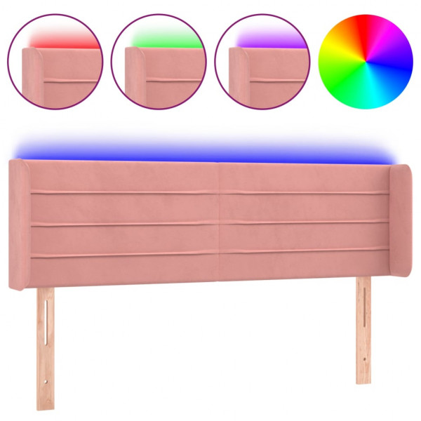 Cabeceira de cama c/ luzes LED veludo 147x16x78/88 cm rosa M 2