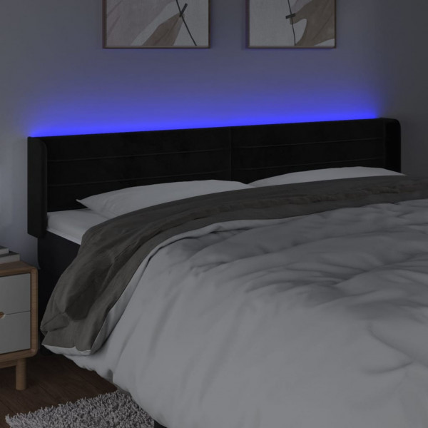 Cabeceira de cama c/ luzes LED veludo 163x16x78/88 cm preto M 4