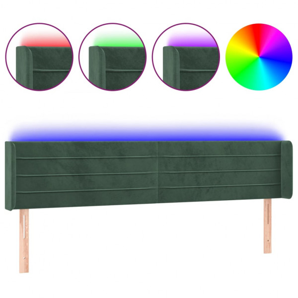 Cabeceira cama c/ luzes LED veludo 203x16x78/88 cm verde-escuro M 2