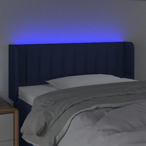 Cabeceira de cama c/ luzes LED tecido 83x16x78/88 cm azul M 4
