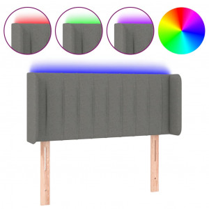 Cabeceira cama c/ luzes LED tecido 103x16x78/88cm cinza-escuro H