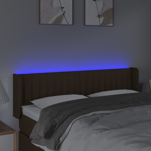 Cabeceira de cama c/ luzes LED tecido 147x16x78/88 cm castanho M 4