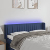 Cabeceira de cama c/ luzes LED tecido 147x16x78/88 cm azul 1